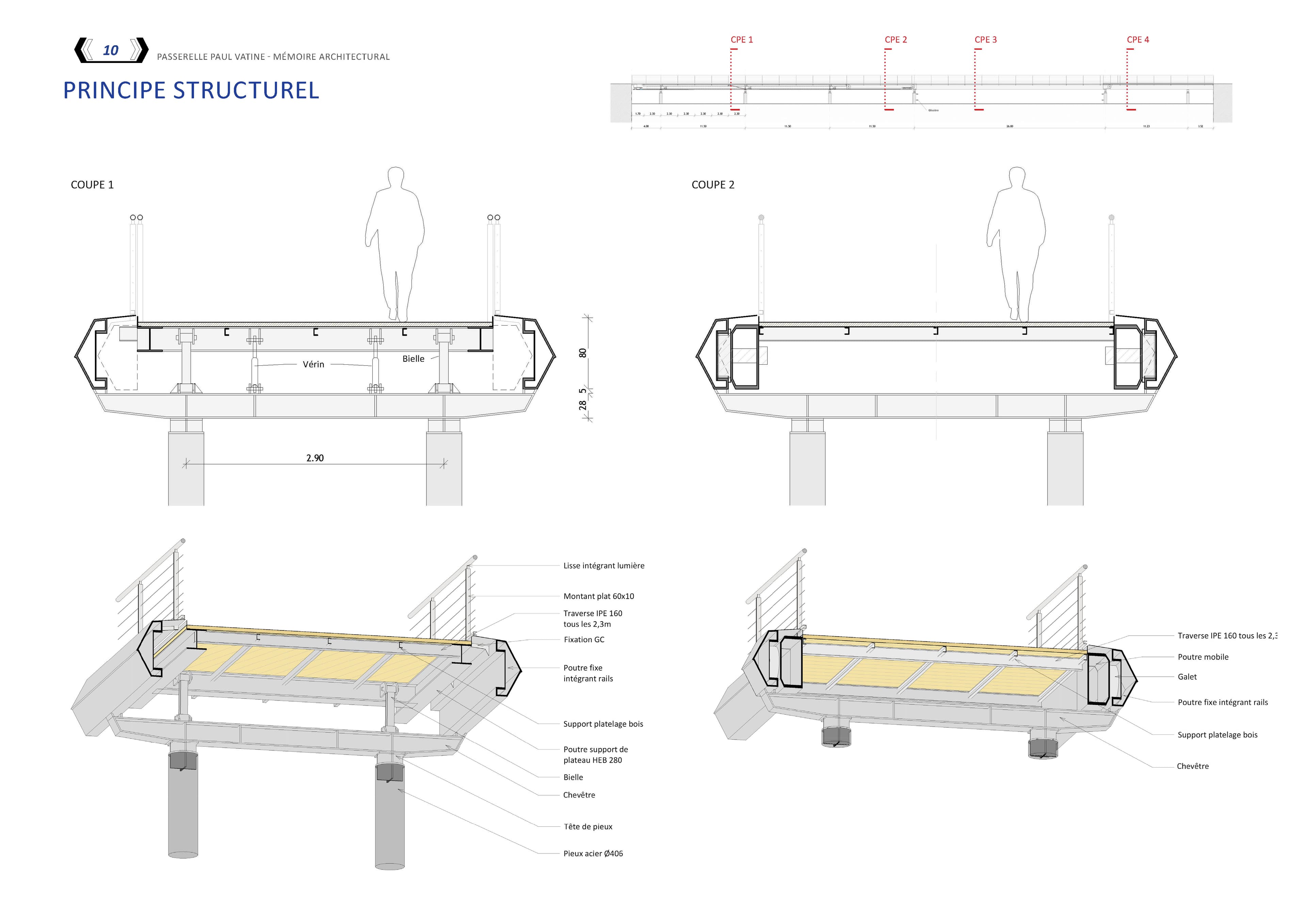 PASSERELLE PIÉTONNE — Le Havre — plans conception, vue 4